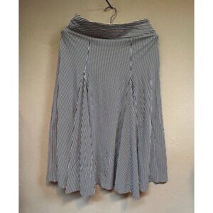 IRIE WASH Women's Size Large Black White Striped Pleats A-Line Midi Skirt France